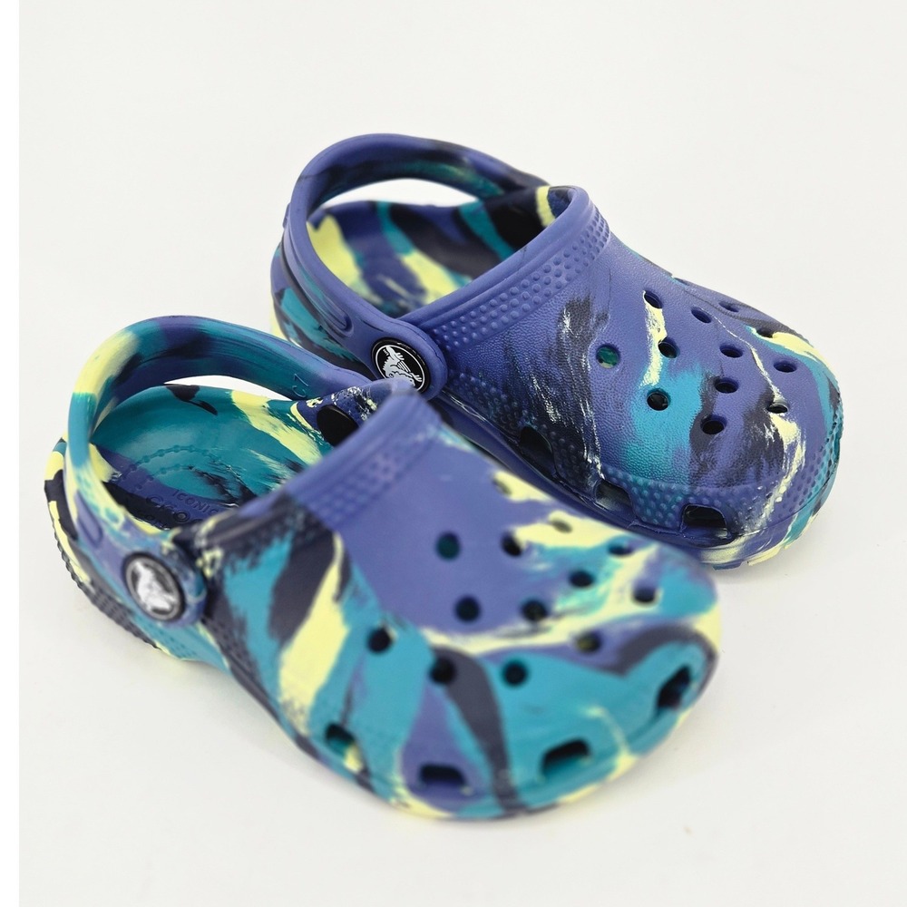 Crocs Classic Marbled Clog Blue Calcite Yellow Citron Comfort Shoes Toddler 7